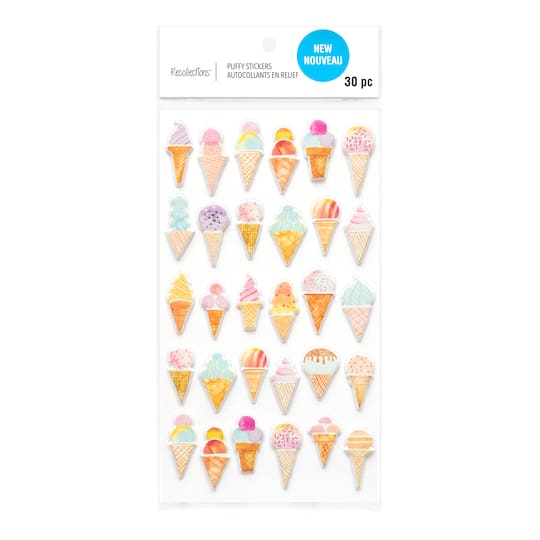 12 Pack: Ice Cream Cones Puffy Stickers by Recollections™